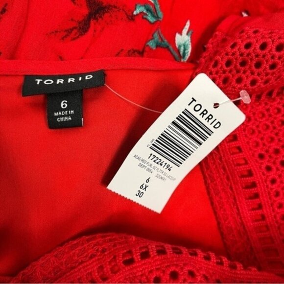 NWT Torrid Flutter Sleeve Lace-Up Skater Dress Gauze Floral Red Women Size 6X‎ - Picture 8 of 9